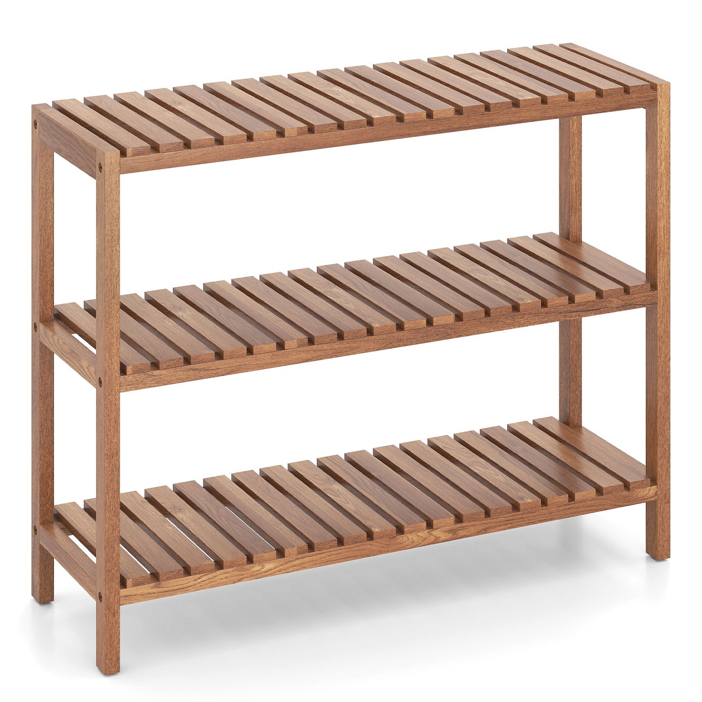 2/3-Tier Side Table Teak Wood Stand Utility Storage Shelf-3-Tier