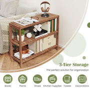 2/3-Tier Side Table Teak Wood Stand Utility Storage Shelf-3-Tier
