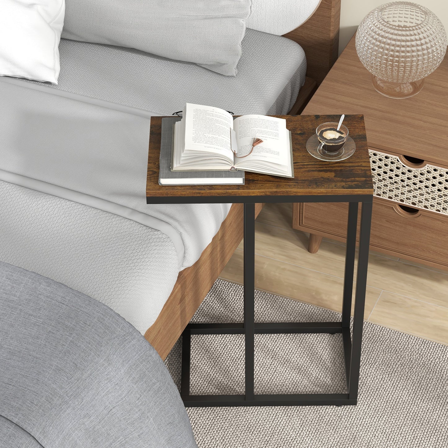 C-shaped Side Table with Heavy-duty Metal Frame