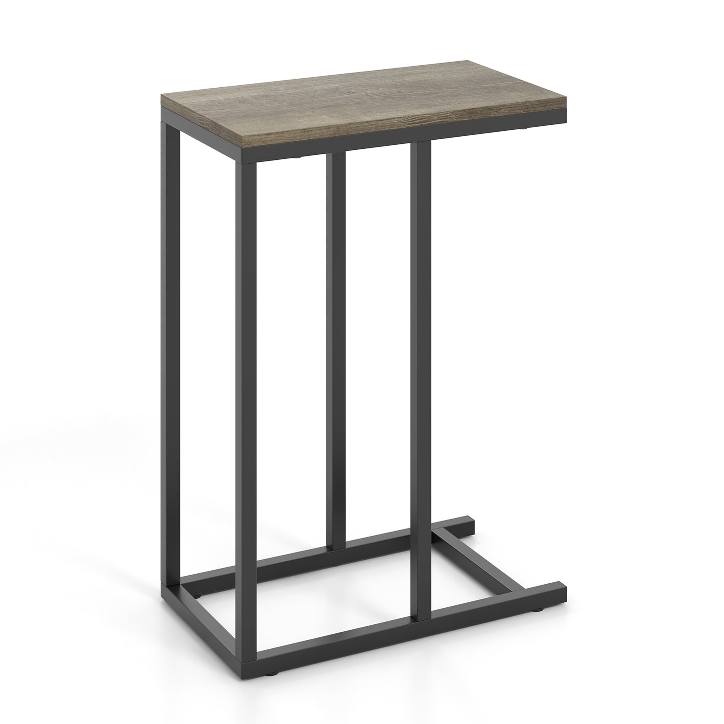 C-shaped Side Table with Heavy-duty Metal Frame-Black - Oak