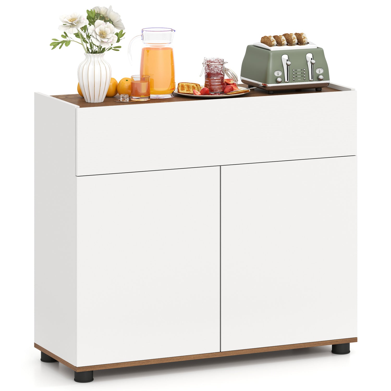 Sideboard Buffet Cabinet with Storage Wooden Kitchen Storage Cabinet-Black - White