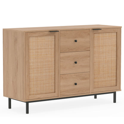 Sideboard Buffet Cabinet with Rattan Doors and 3 Drawers
