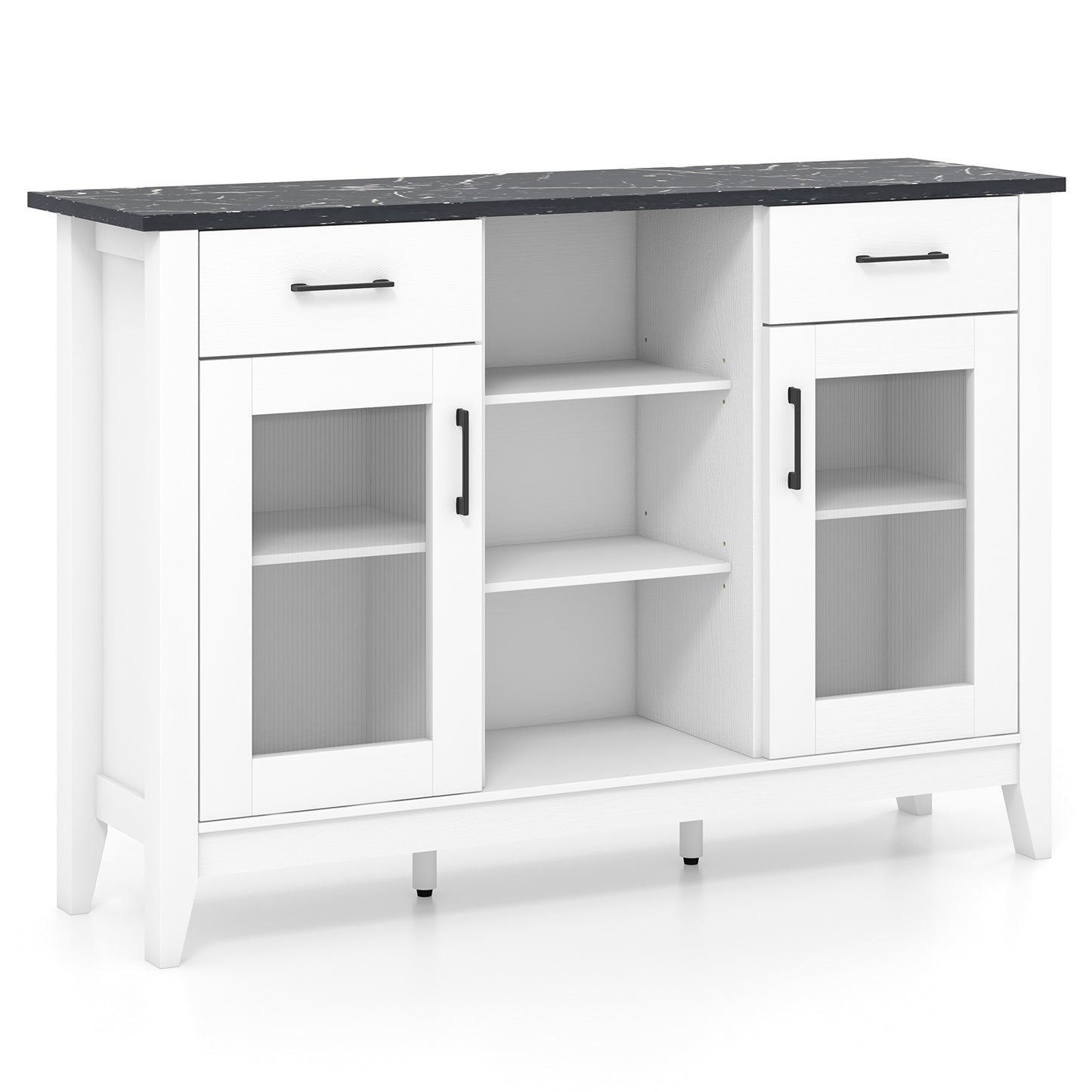 Sideboard Buffet Cabinet with 2 Drawers and 4 Adjustable Shelves-White - White