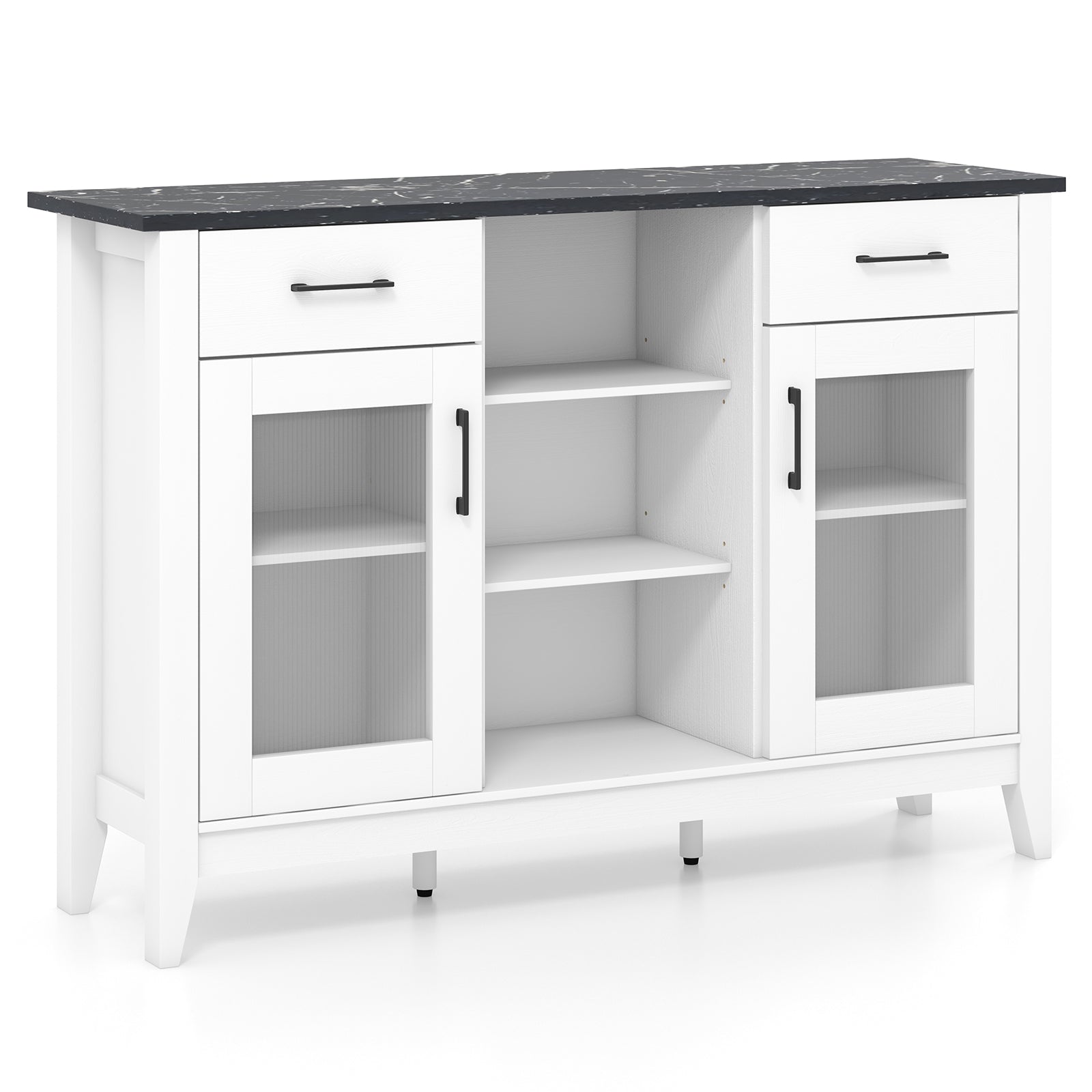 Sideboard Buffet Cabinet with 2 Drawers and 4 Adjustable Shelves-White - White