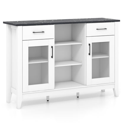 Sideboard Buffet Cabinet with 2 Drawers and 4 Adjustable Shelves-White - White