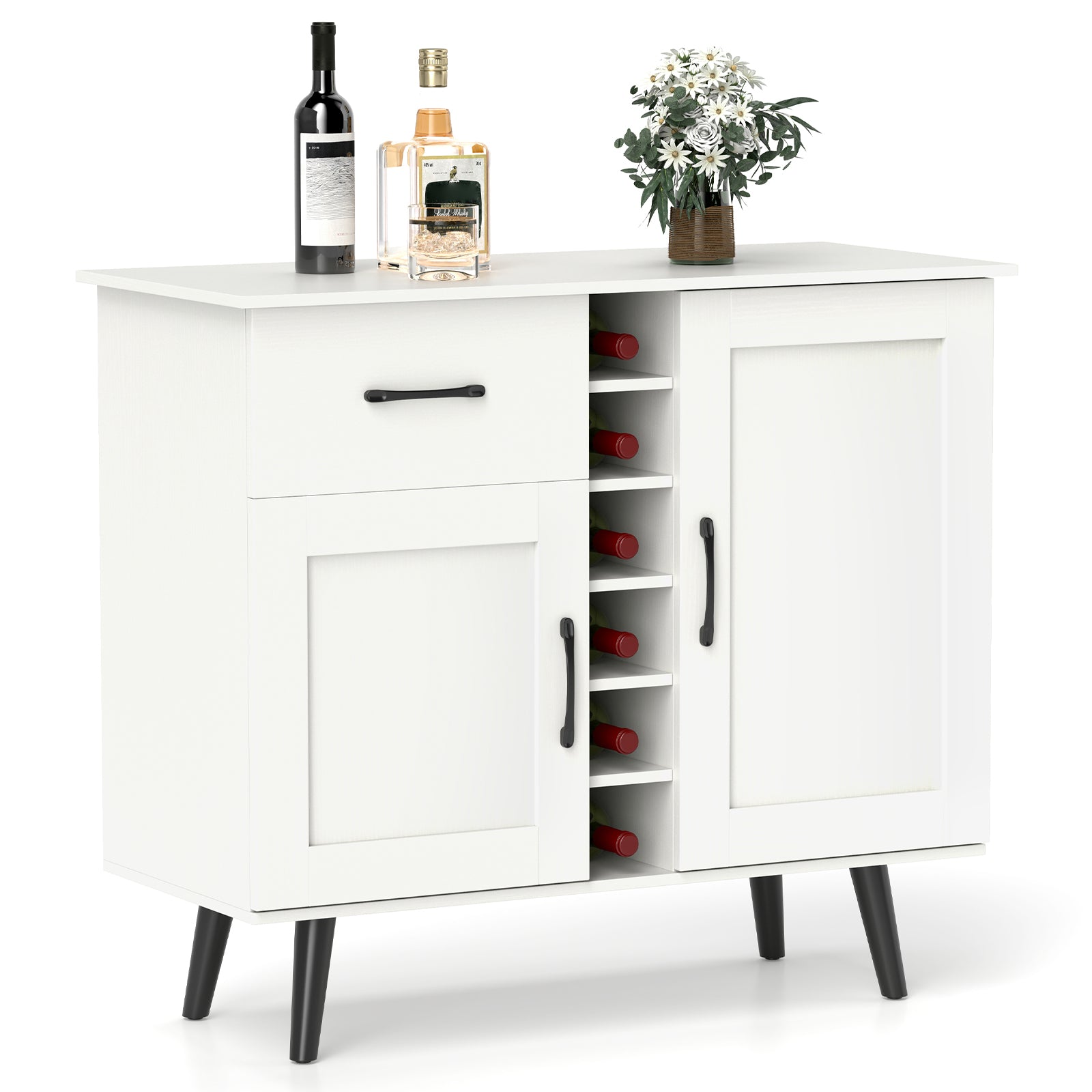 Modern Wine Bar Buffet Cabinet with 6-Bottle Wine Rack-White - White