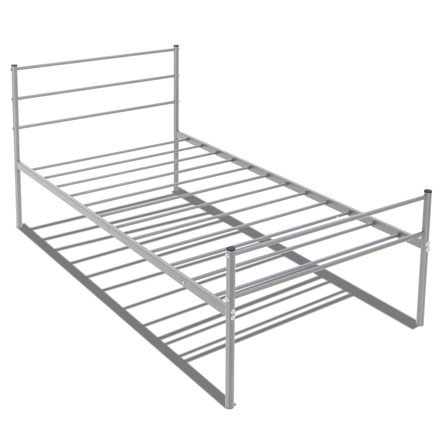 Twin Size Metal Bed Frame Platform with Headboard-Silver - Silver