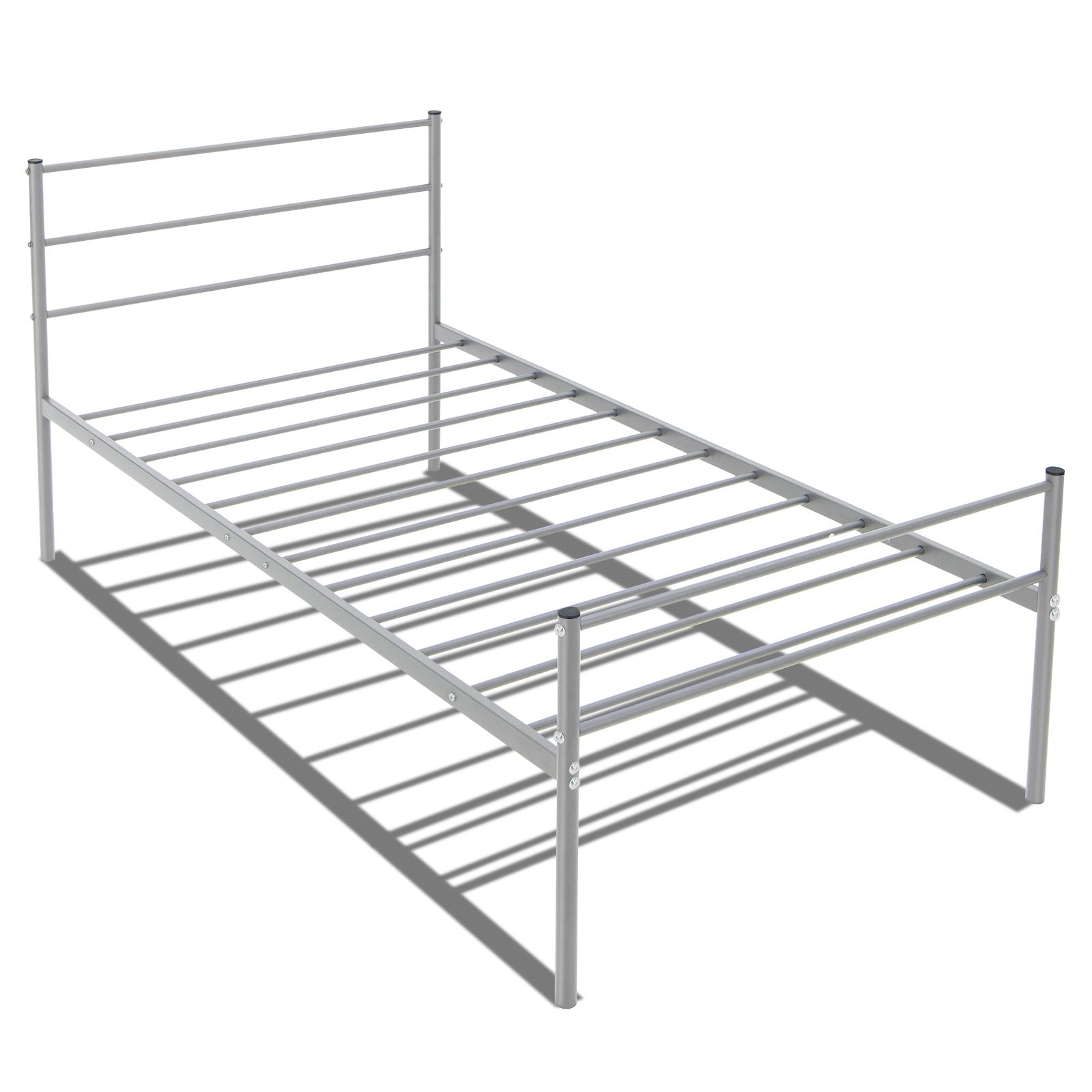 Twin Size Metal Bed Frame Platform with Headboard-Silver - Silver