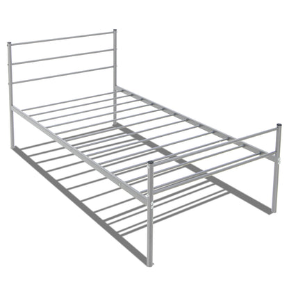 Twin Size Metal Bed Frame Platform with Headboard-Silver - Silver