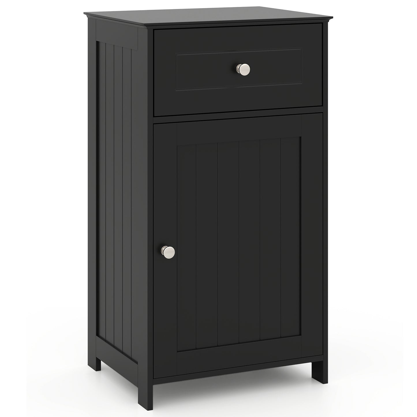 Single Door Bathroom Cabinet with Adjustable Shelf and Drawer-White - Black