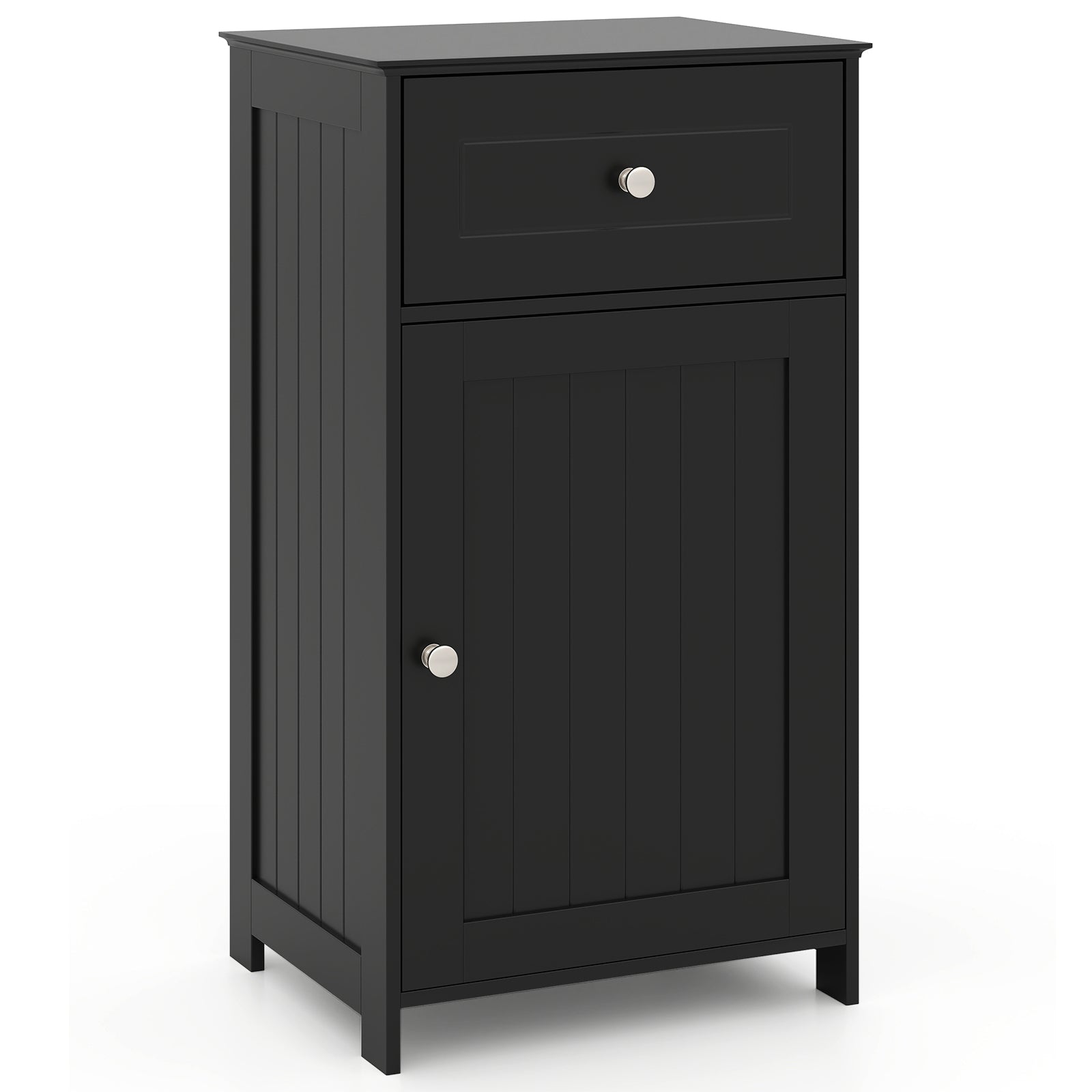 Single Door Bathroom Cabinet with Adjustable Shelf and Drawer-White - Black