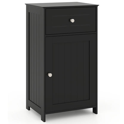 Single Door Bathroom Cabinet with Adjustable Shelf and Drawer-White - Black