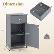 Single Door Bathroom Cabinet with Adjustable Shelf and Drawer-Gray