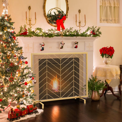 38 x 31 Inch Single Panel Fireplace Screen-Golden