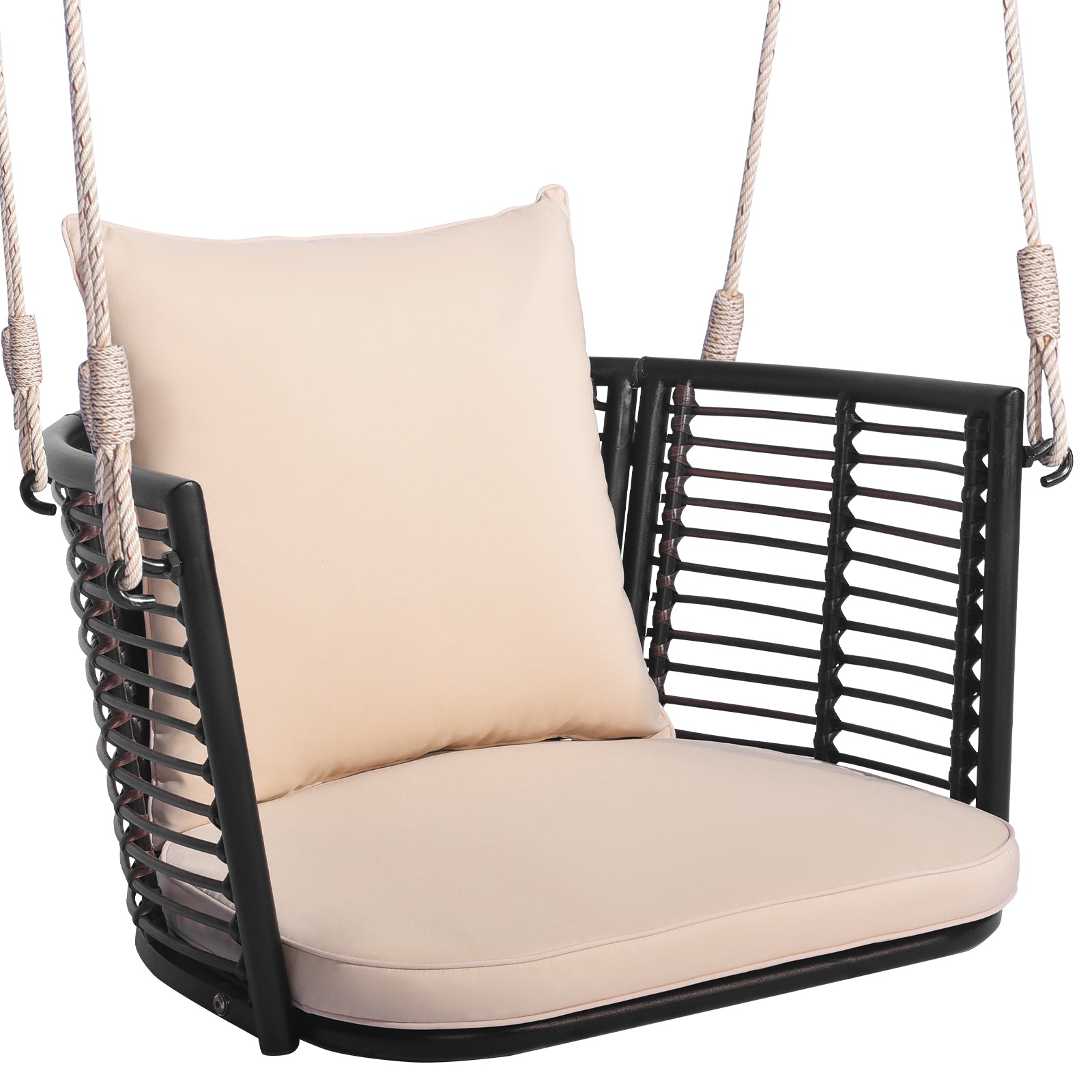 Single Person Hanging Seat with Woven Rattan Backrest for Backyard - Default
