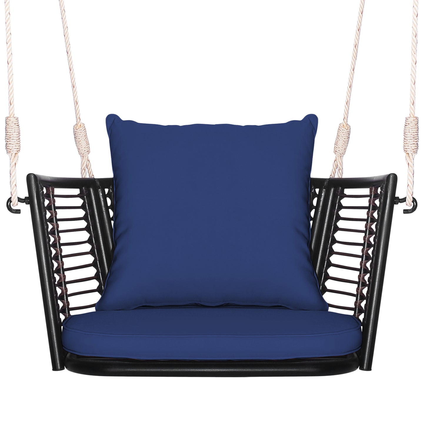 Single Person Hanging Seat with Woven Rattan Backrest for Backyard