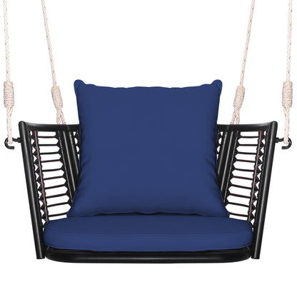 Single Person Hanging Seat with Woven Rattan Backrest for Backyard