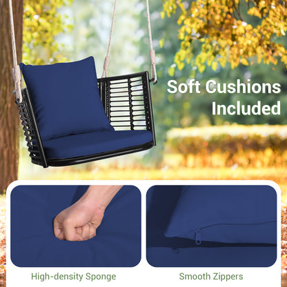 Single Person Hanging Seat with Woven Rattan Backrest for Backyard