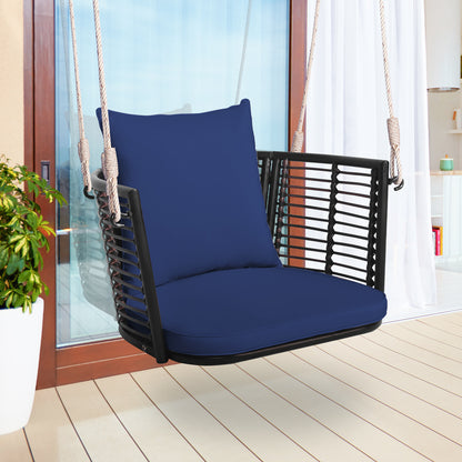 Single Person Hanging Seat with Woven Rattan Backrest for Backyard