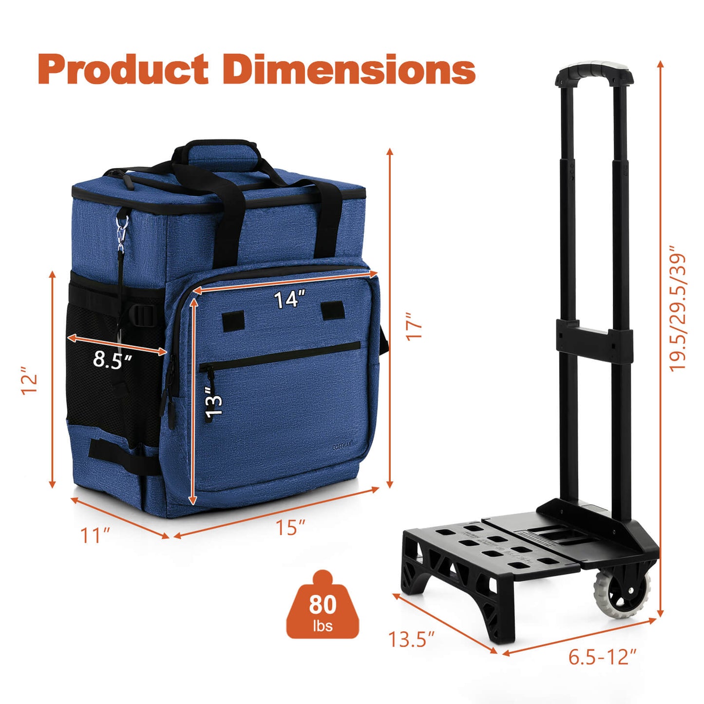 50-Can Large Leakproof Rolling Cooler with Detachable Bottom Plate-Dark Blue