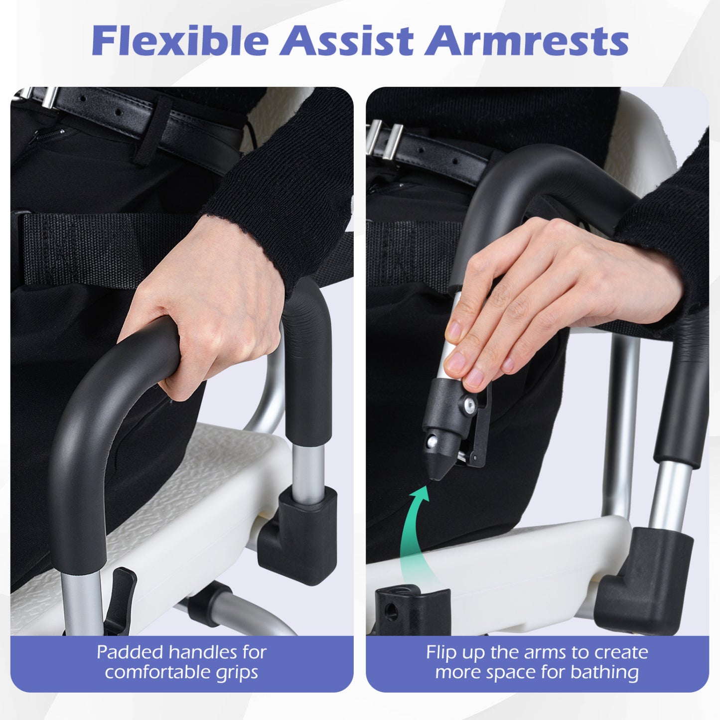 Sliding Shower Chair with Backrest and Swivel Seat for Handicap and Seniors