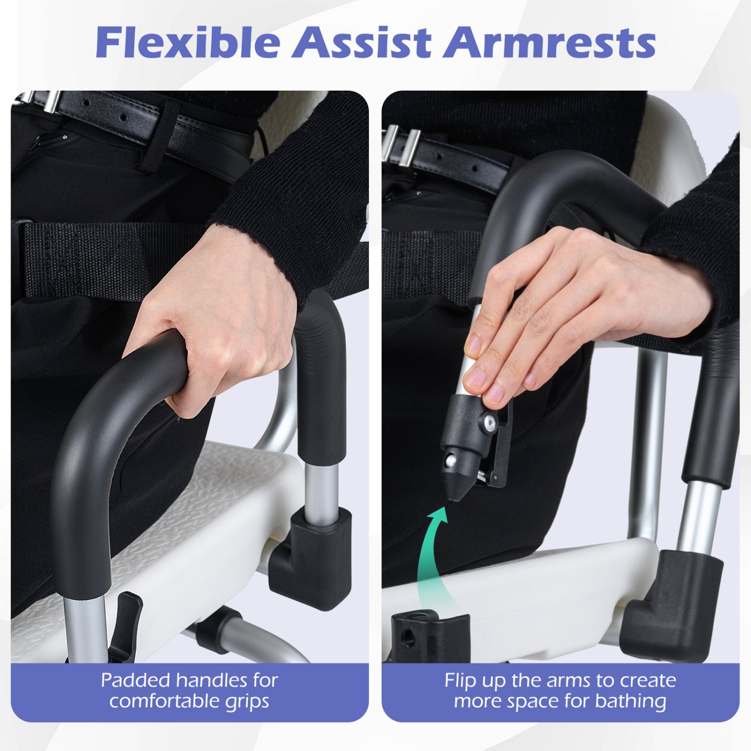 Sliding Shower Chair with Backrest and Swivel Seat for Handicap and Seniors