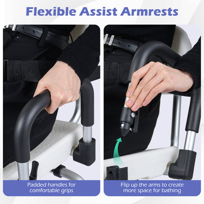 Sliding Shower Chair with Backrest and Swivel Seat for Handicap and Seniors