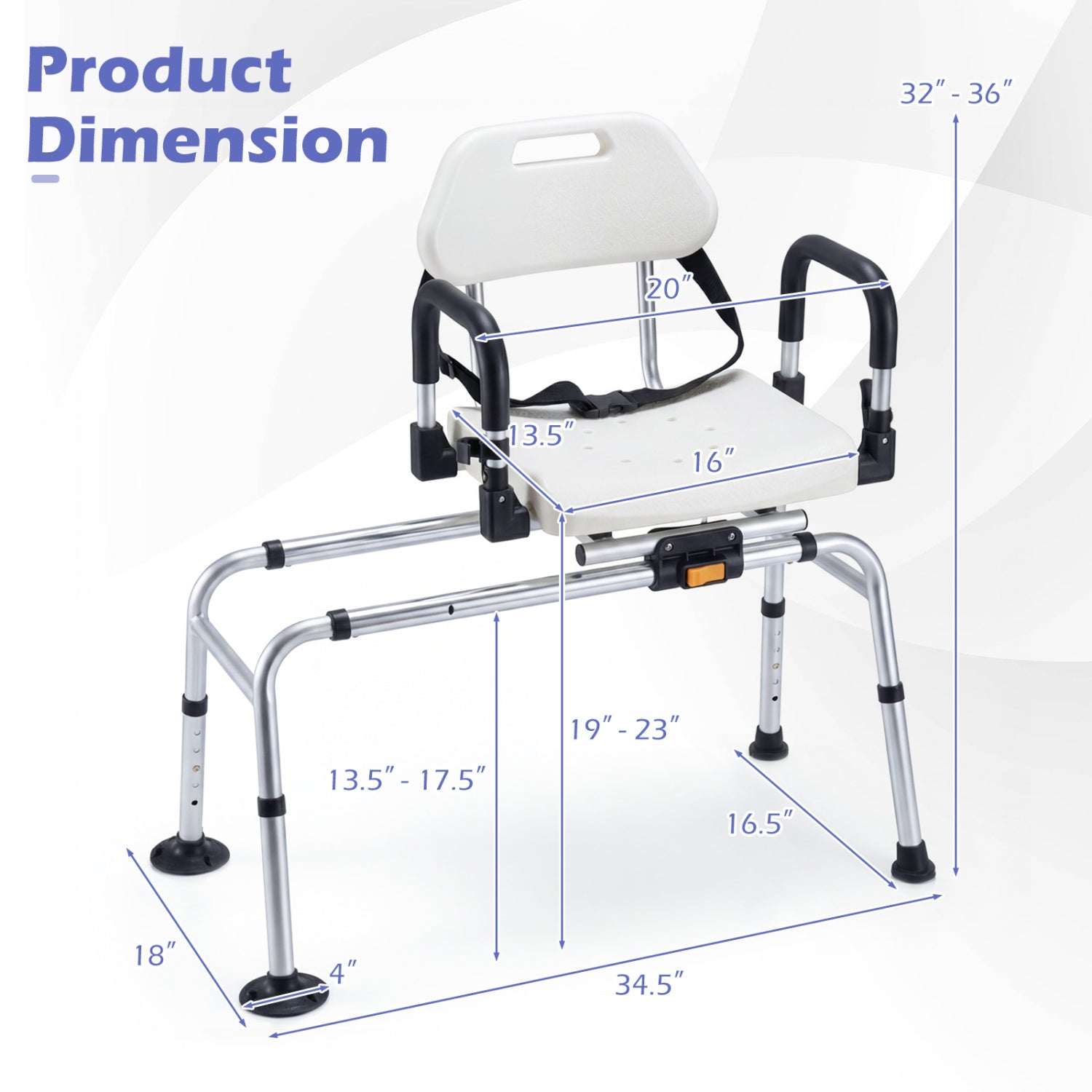 Sliding Shower Chair with Backrest and Swivel Seat for Handicap and Seniors