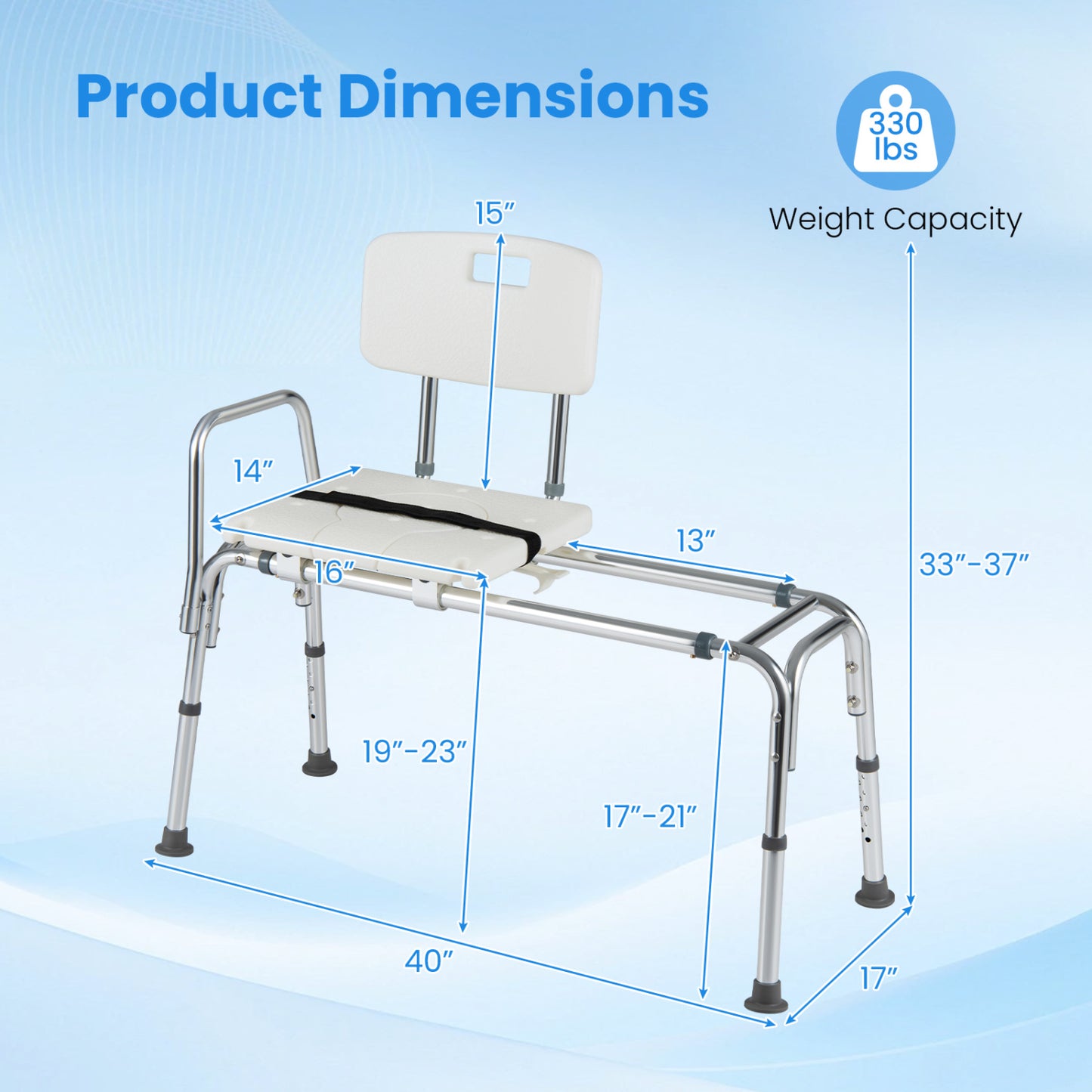 Sliding Transfer Bench with Adjustable Height for Bathtub