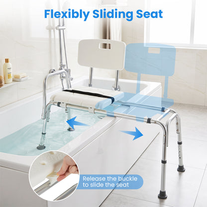 Sliding Transfer Bench with Adjustable Height for Bathtub