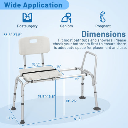 Sliding Tub Transfer Bench with Extra-Wide Seat for Elderly and Disabled