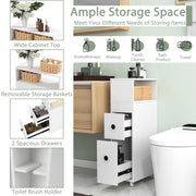 Slim Bathroom Cabinet Wooden Toilet Organizer with Deep Slide Out Drawers
