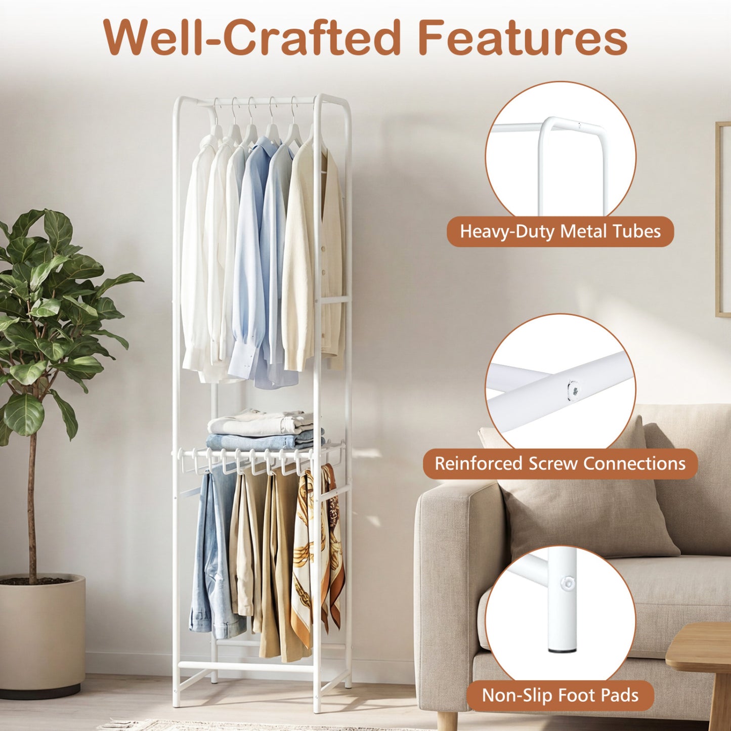 Slim Coat Rack Freestanding Garment Organizer with 8 Hanging Rods