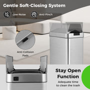 13.2 Gal Slim Kitchen Trash Can with Wing Lids and Stainless Steel Frame