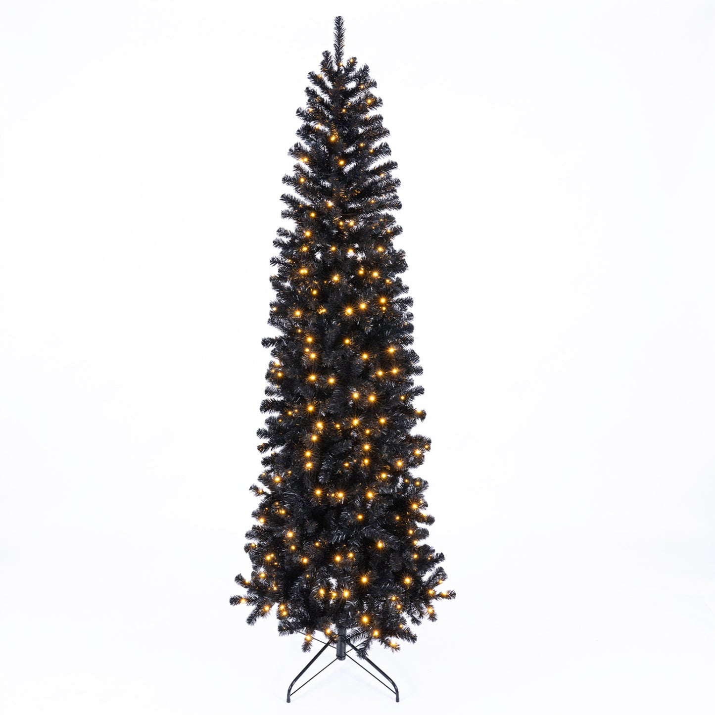 7-8 FT Slim Black Pencil Christmas Tree with LED Lights