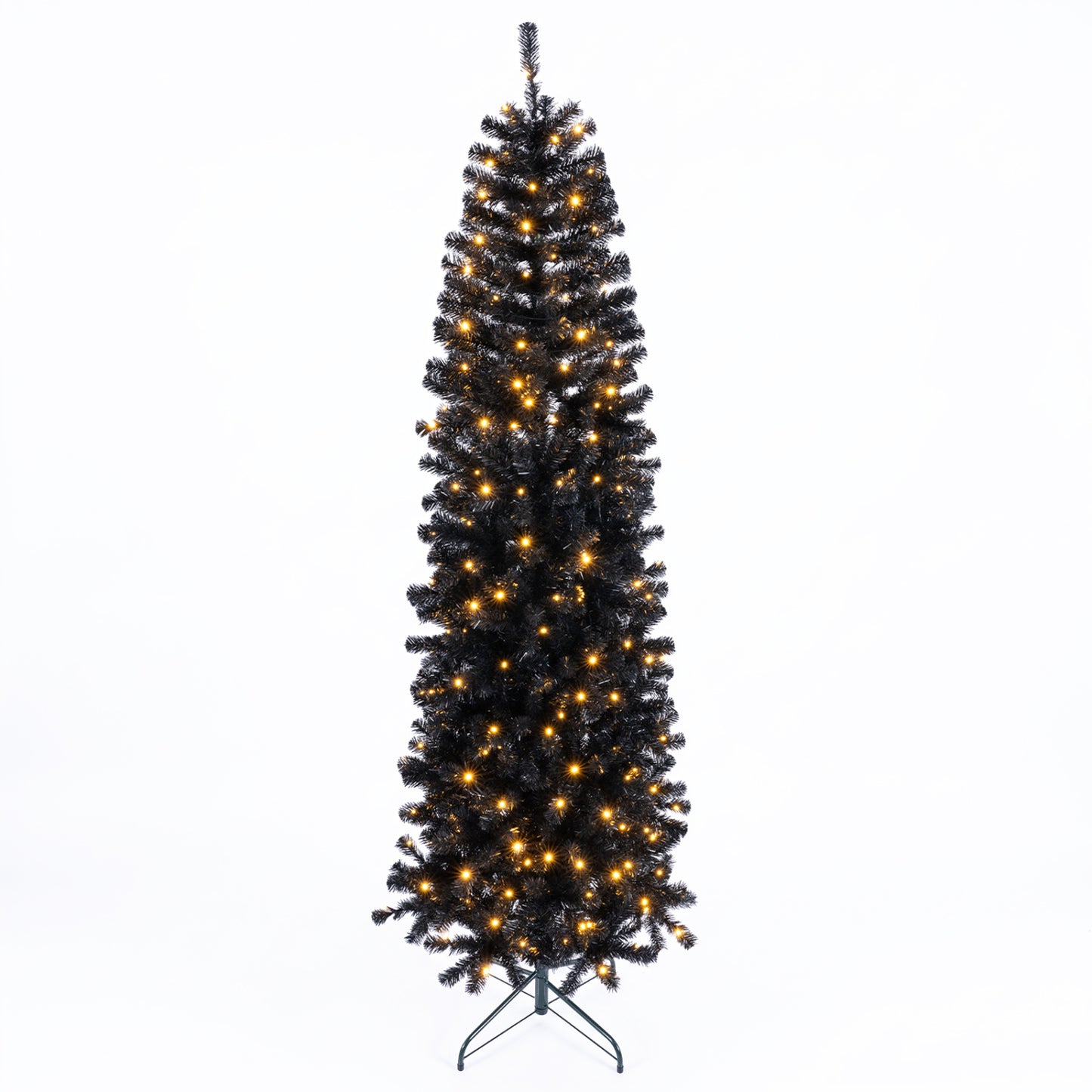 7-8 FT Slim Black Pencil Christmas Tree with LED Lights
