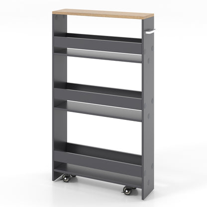 Rolling Kitchen Slim Storage Cart Mobile Shelving Organizer with Handle-Gray - Gray