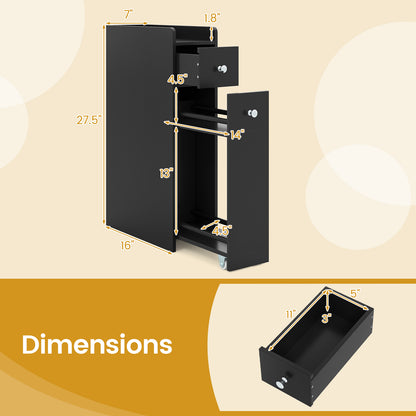 Small Bathroom Storage Cabinet 4-Tier with Slide Out Drawers on Casters-Black