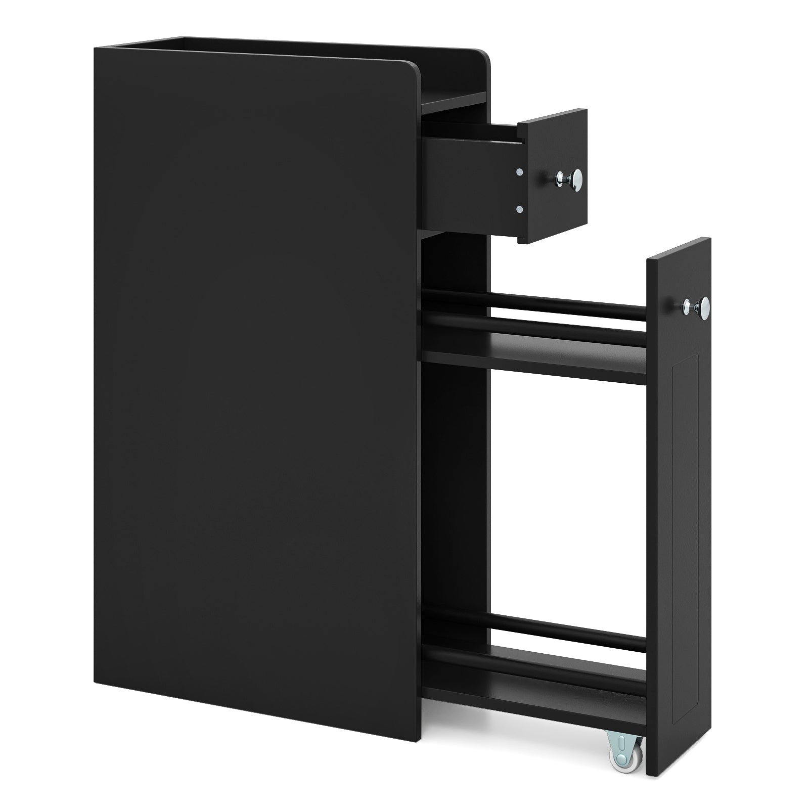 Small Bathroom Storage Cabinet 4-Tier with Slide Out Drawers on Casters-Black