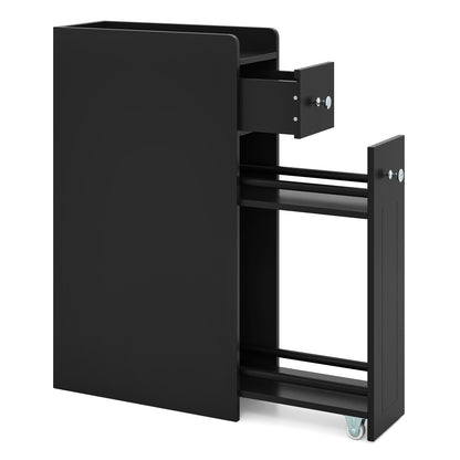 Small Bathroom Storage Cabinet 4-Tier with Slide Out Drawers on Casters-Black