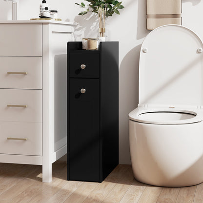 Small Bathroom Storage Cabinet 4-Tier with Slide Out Drawers on Casters-Black