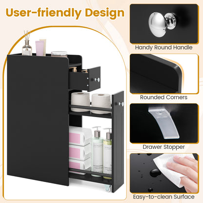 Small Bathroom Storage Cabinet 4-Tier with Slide Out Drawers on Casters-Black