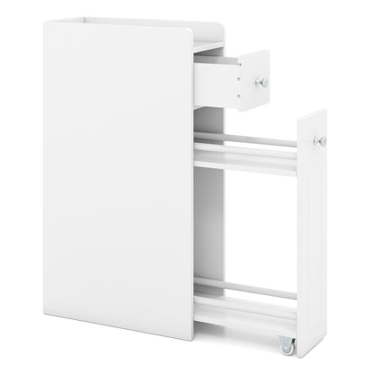 Small Bathroom Storage Cabinet 4-Tier with Slide Out Drawers on Casters-White