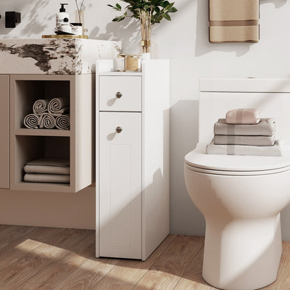 Small Bathroom Storage Cabinet 4-Tier with Slide Out Drawers on Casters-White