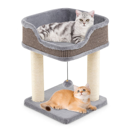 Small Cat Tree for Indoor Cats Kitty Tower with Comfy Plush Perch Sisal Scratching Posts-Gray