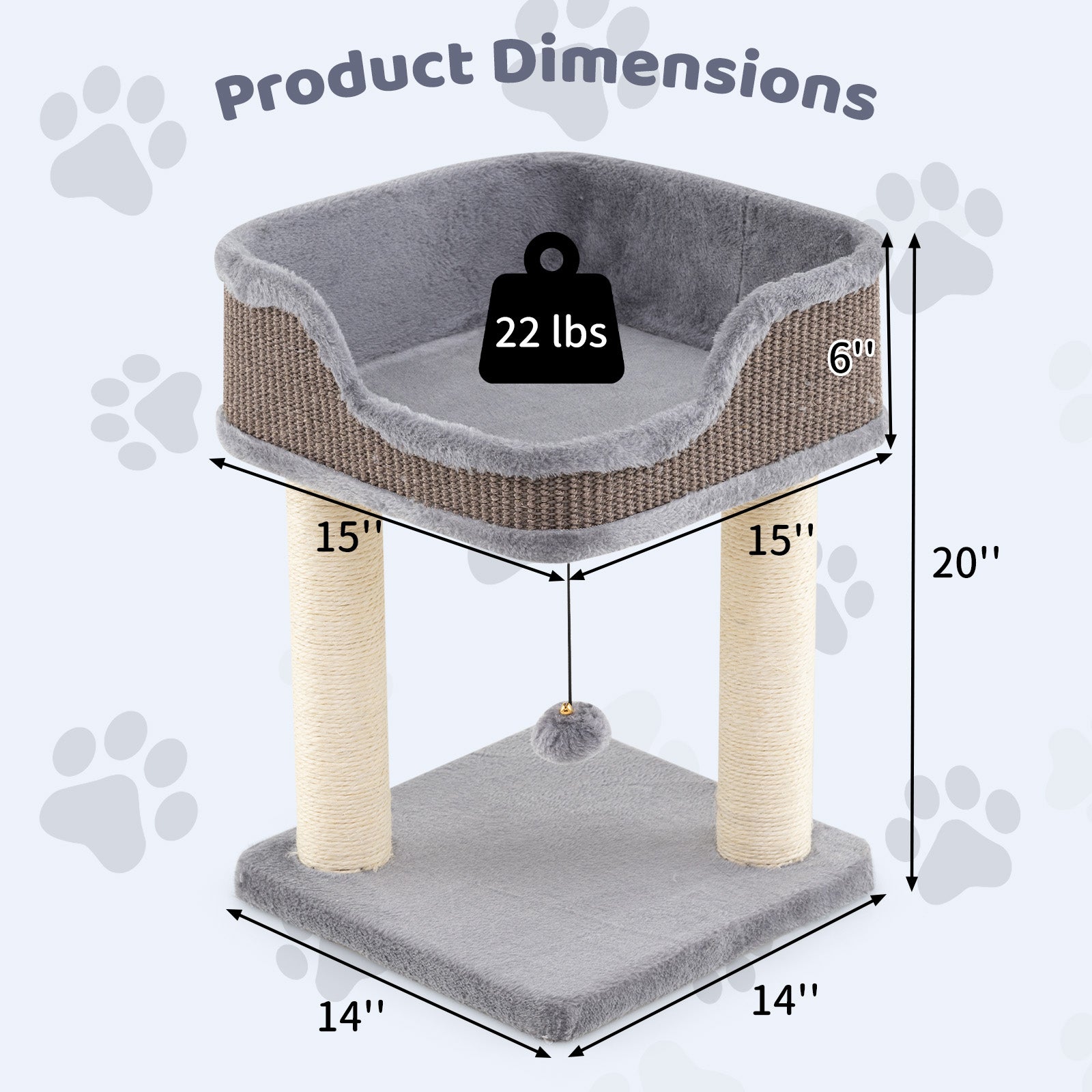 Small Cat Tree for Indoor Cats Kitty Tower with Comfy Plush Perch Sisal Scratching Posts-Gray