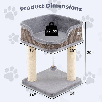 Small Cat Tree for Indoor Cats Kitty Tower with Comfy Plush Perch Sisal Scratching Posts-Gray