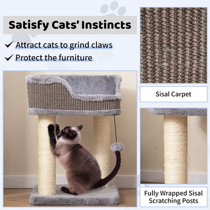Small Cat Tree for Indoor Cats Kitty Tower with Comfy Plush Perch Sisal Scratching Posts-Gray