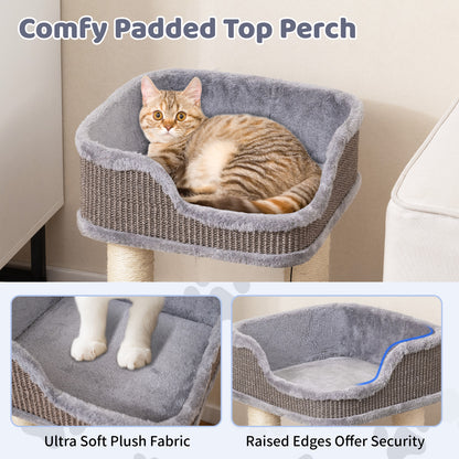 Small Cat Tree for Indoor Cats Kitty Tower with Comfy Plush Perch Sisal Scratching Posts-Gray