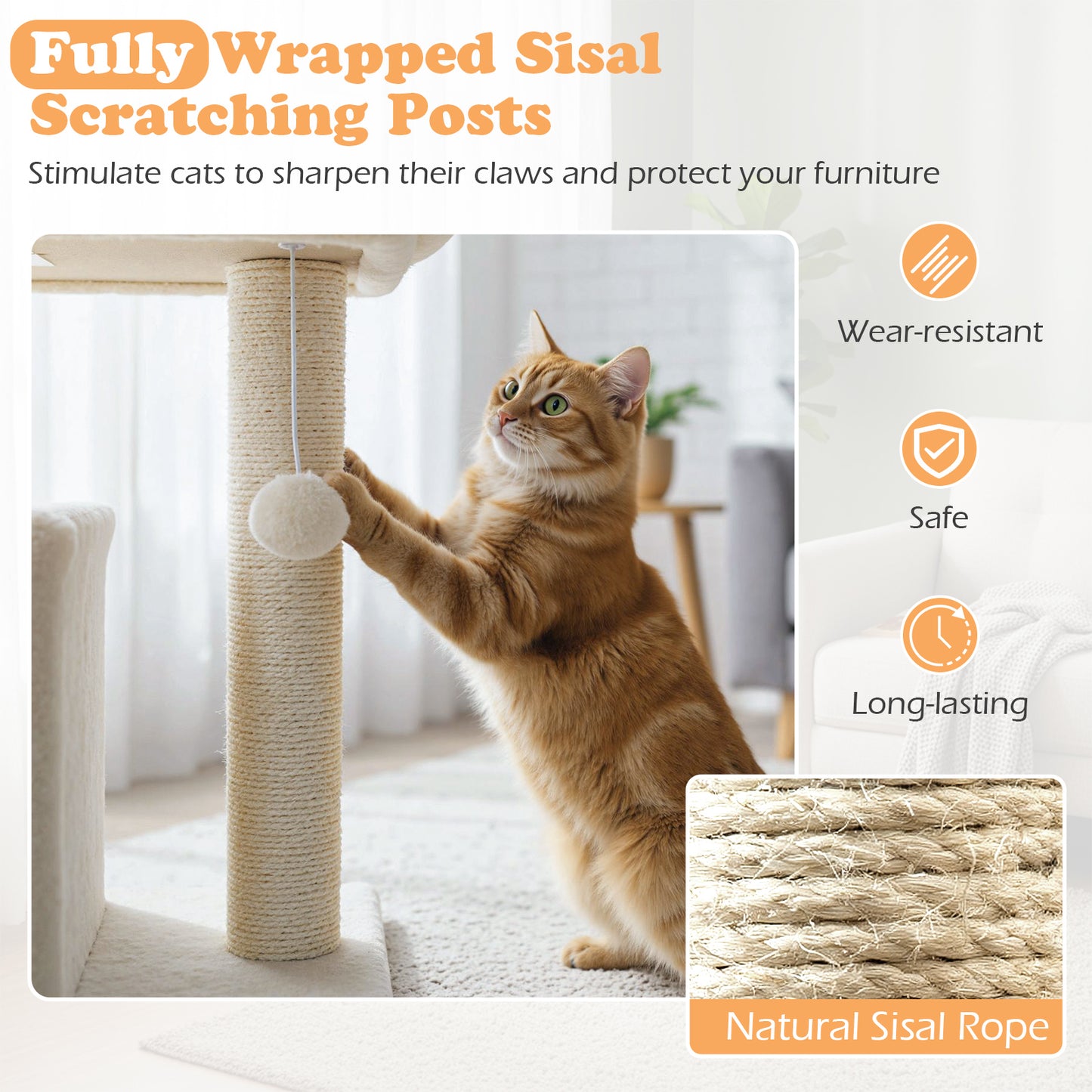 Small Cat Tree with Large Padded Plush Perch for Indoor Cats-Beige